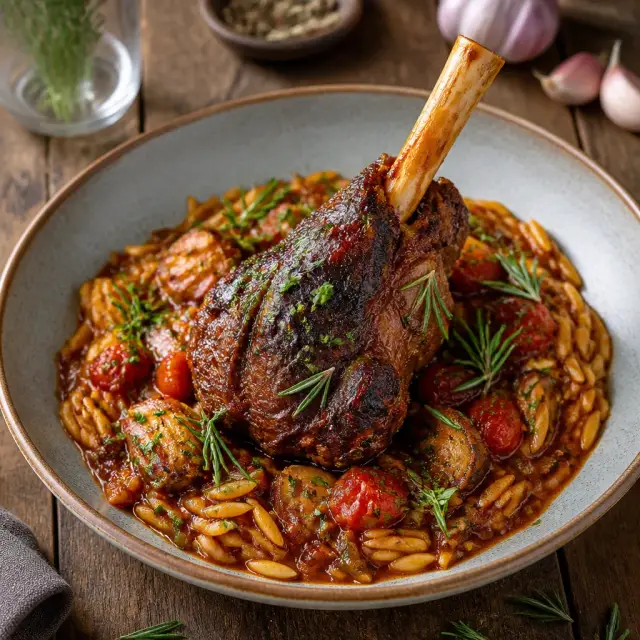 Deimos's Descent Braised Lamb Shank with Orzo