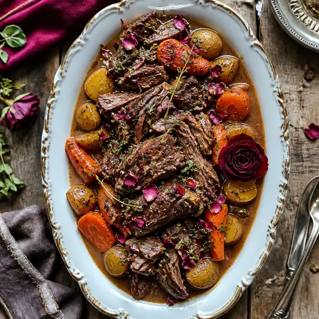 Beast's Enchanted Rose Pot Roast with Root Vegetables