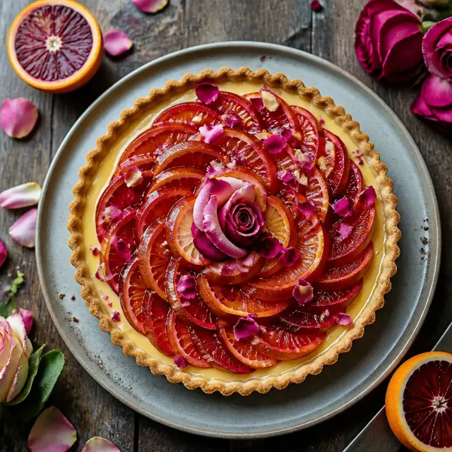 Beast's Rose Petal Tart with Candied Blood Orange