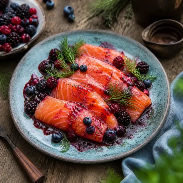 Denahi's Duskwood Dinner: Smoked Salmon & Wild Berry Glaze