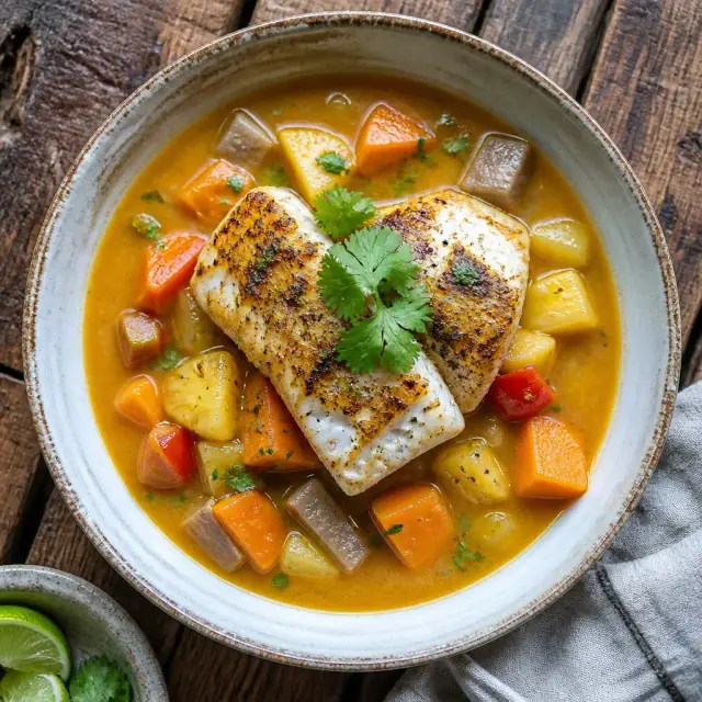 Punch Monkey's Tropical Root Stew with Seared Fish