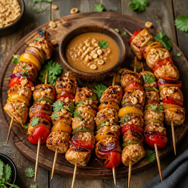 Circus Tent Savory Skewers with Peanut Glaze