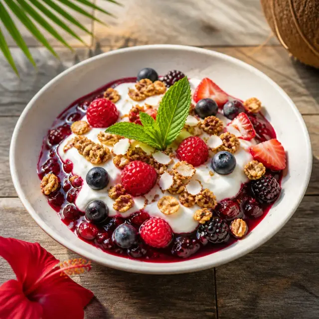 Island Breeze Berry Compote with Yogurt Clouds