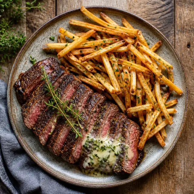 Jensen's Aug-mented Steak Frites with 'Cloaked' Garlic Herb Butter
