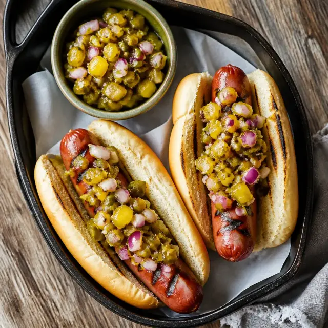 Fleas' Feast Hot Dogs with 'Bad Guy' Relish