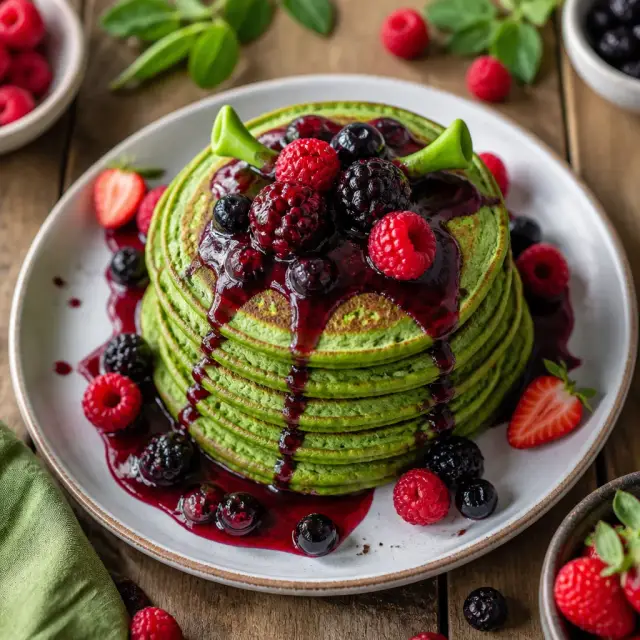Jolly Green Ogre Pancakes with Swamp Berry Syrup