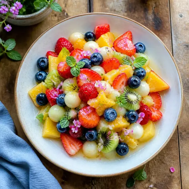 Wade’s Cooling Cloud Fruit Salad with Dewdrop Drizzle