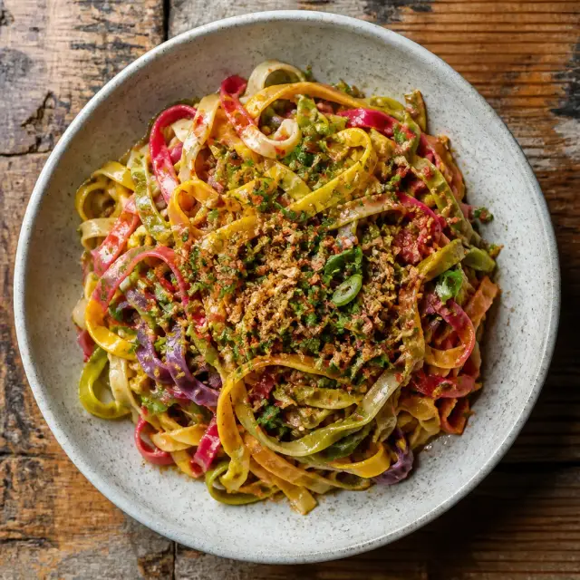 Rainbow-Hued 'Boov' Noodles with Crunchy Veggie Dust