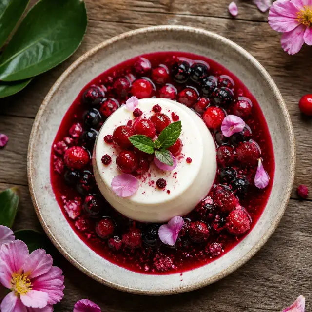 Amazonian Princess Panna Cotta with Crimson Berry Compote