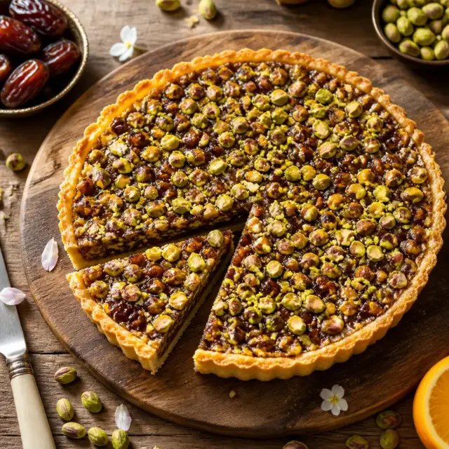 Pharaoh's Golden Glazed Date & Pistachio Tart