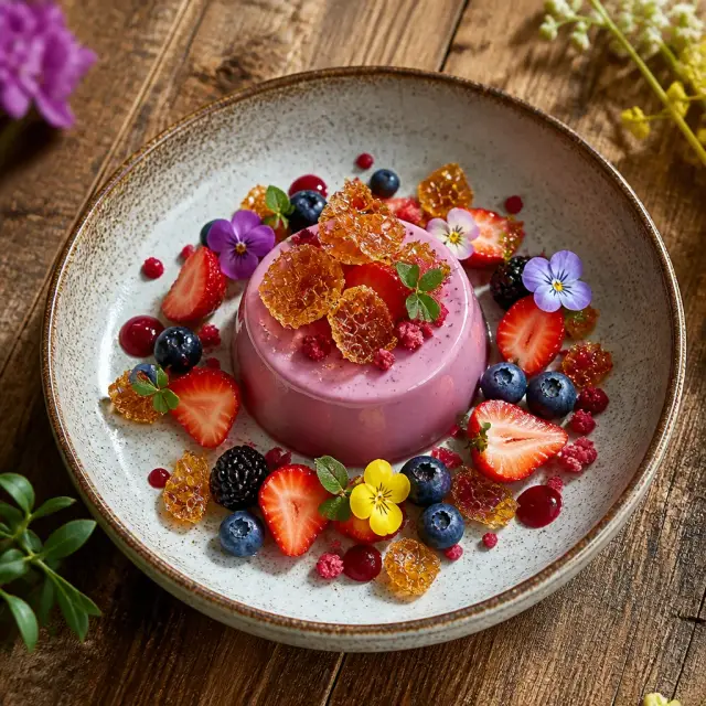 Hummingbird Nectar Berry Panna Cotta with Honeycomb Crunch