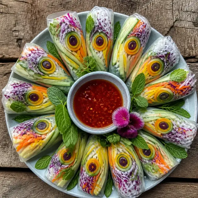 Peacock's Plume Summer Rolls with Sweet Chili Dip