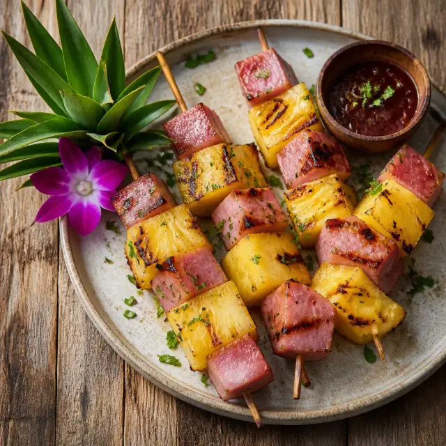 Lilo's "Ohana" Pineapple and Ham Skewers