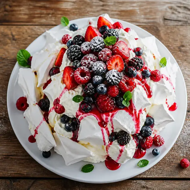 Snowy Central Park Meringue with Berry Avalanche