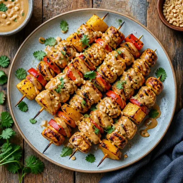 Forest Friends' Feast Skewers with Peanut Drizzle