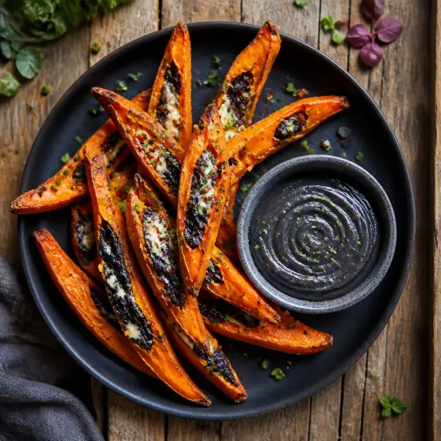 Symbiote-Stuffed Sweet Potato Fries with Venomous Aioli