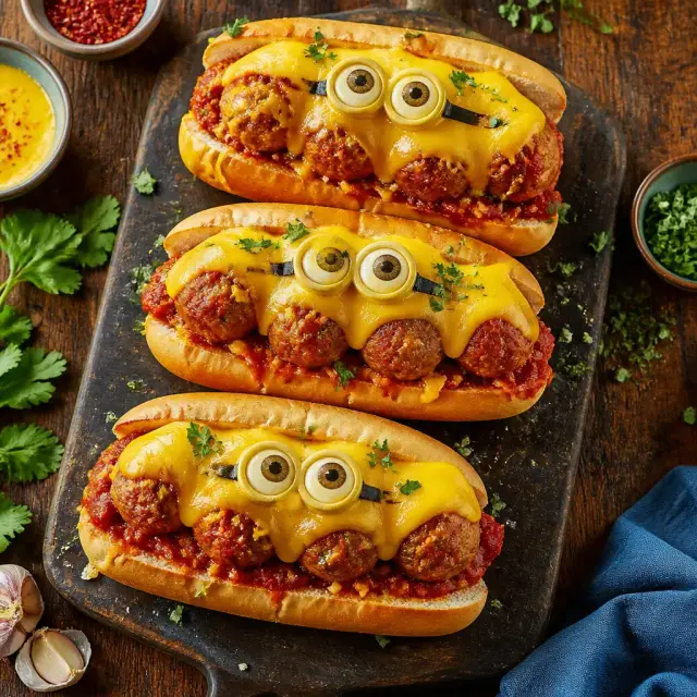 Minion Meatball Subs with Atomic Cheese Sauce