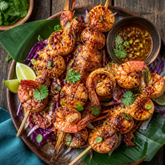 Maui's Hearty Seafood Skewers with Fiery Glaze