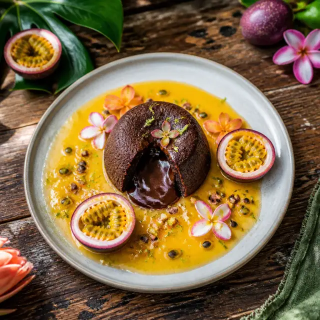 Te Fiti's Lush Lava Cakes with Passion Fruit Couli