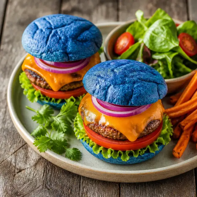 B.O.B.'s Blue Blob Burgers with Cheese