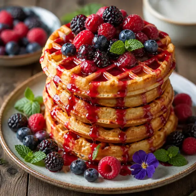 Wilderbeast Waffle Stack with Sparkleberry Drizzle