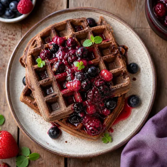 Early Morning Shadow Waffles with Berry Compote