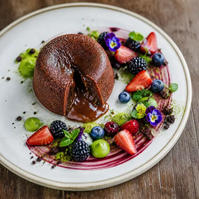 Don Lino's Lava Cake with Berry & Mint Seascape