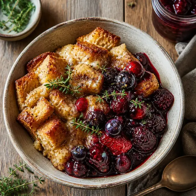 Boggy Bottom Bread Pudding with Swamp Berry Compote
