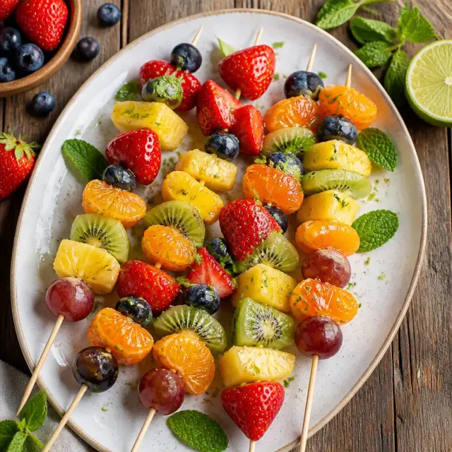 Frontier Friendships Festival Fruit Skewers with Honey-Lime Drizzle