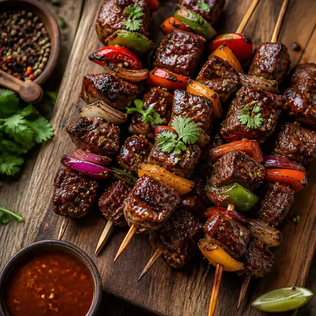 Desert Trail Dust Steak Skewers with Smoky Pepper Glaze