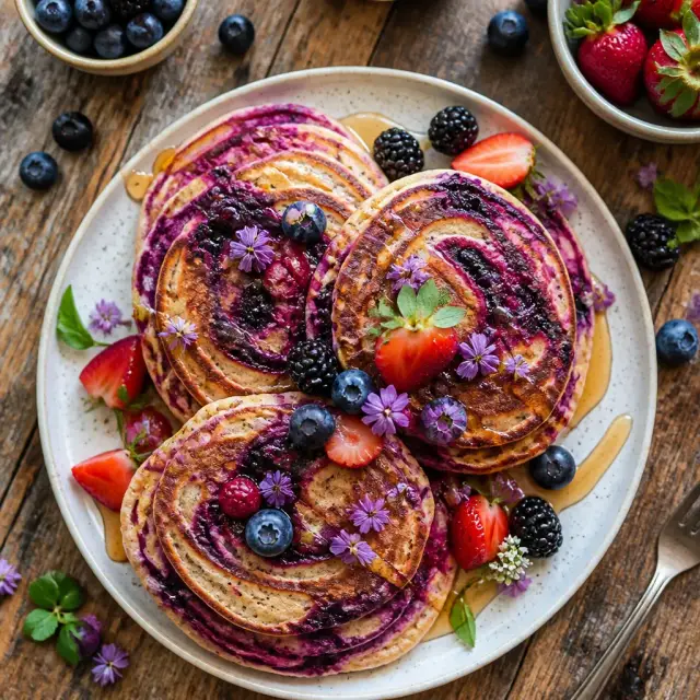 Vibrant Forest Berry Swirl Pancakes